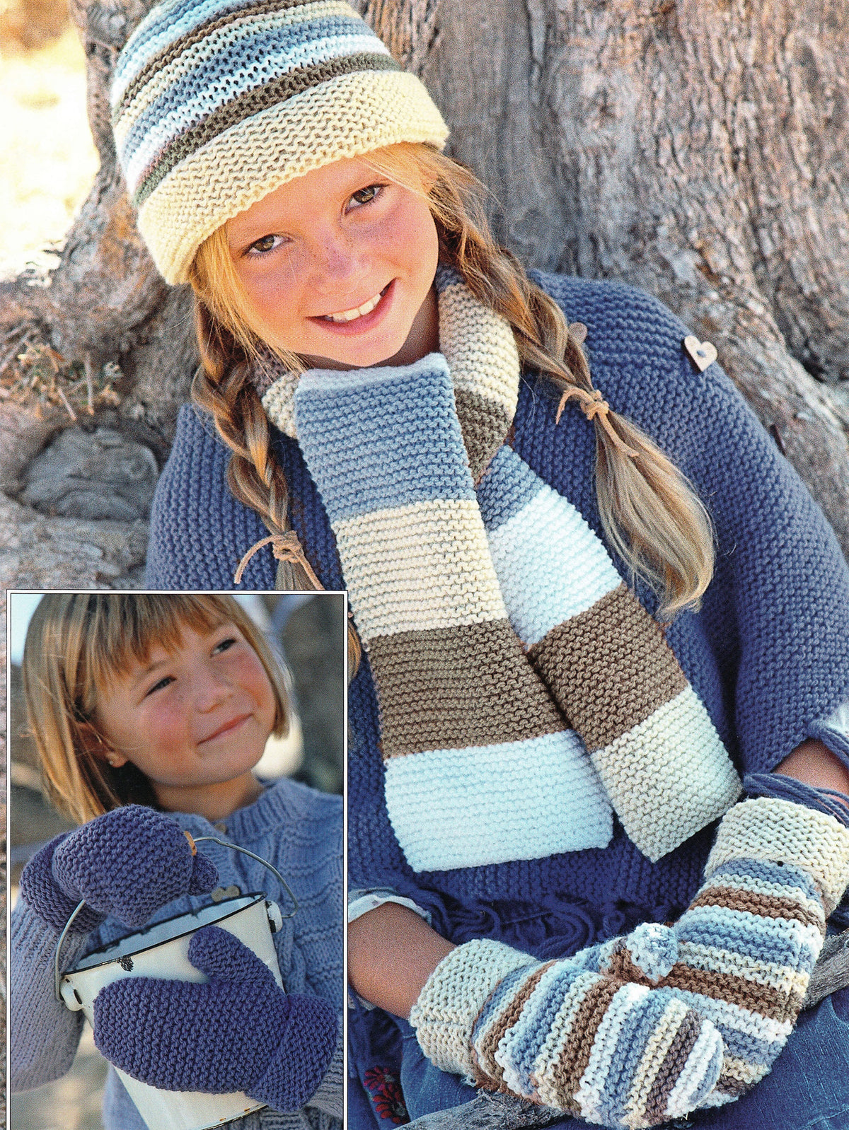 Boy Girl's Hats Scarf Gloves Garter Stitch, easy winter pattern- Aran 10 Ply  worsted wool Knitting Pattern PDF 2 - 10 years
