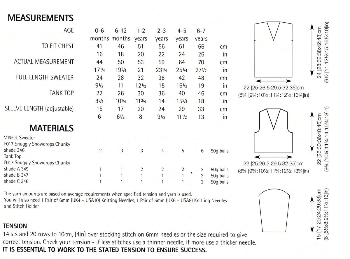 Boys Girls Easy V neck Sweater & Tank Top Slipover Knitting Pattern Chunky Bulky wool 12ply Birth- 7 yrs (16" - 26") pdf Instant Download