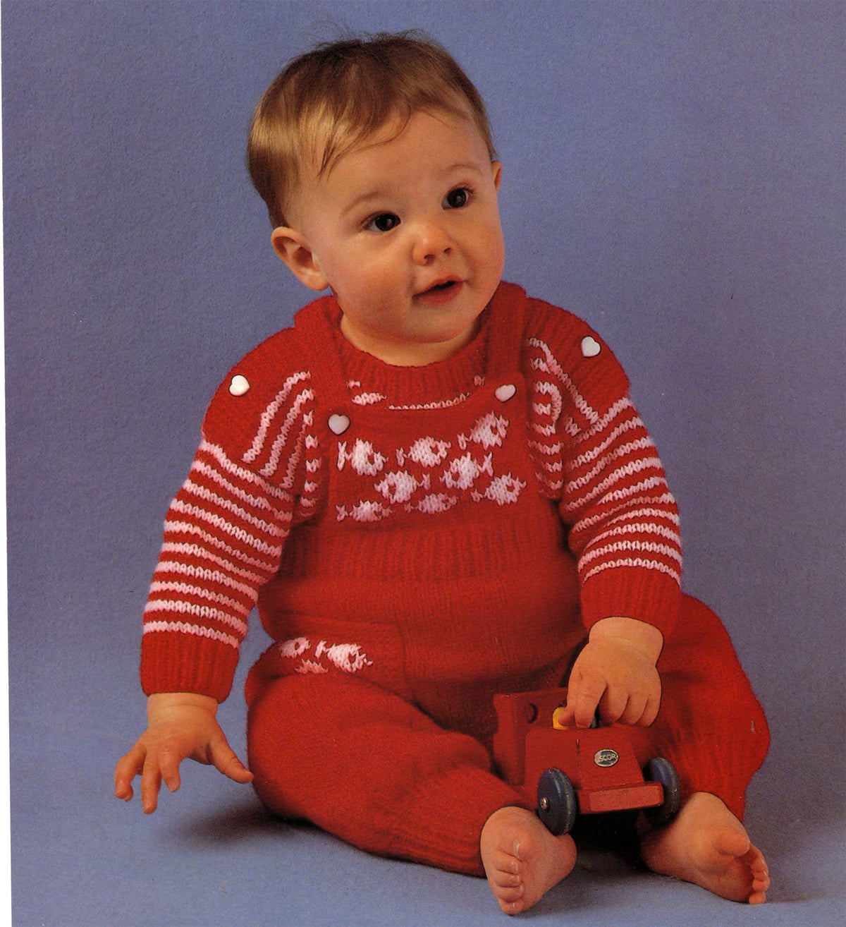 Baby Toddler Dungarees with pocket & stripe jumper shoulder fastening, DK 8 Ply Light worsted wool Knitting Pattern