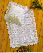 Baby Flower Diamond Pram Blanket-Afghan  & Pillow in DK- 8Ply -Light worsted wool 24x 30" PDF Knitting Pattern Instant Download