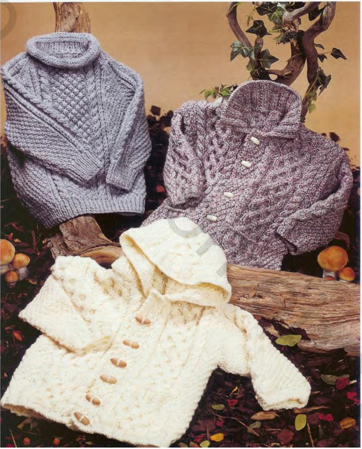 Children's Roll Neck Raglan Sweater Cardigan with collar & Hooded jacket 18" - 28" Aran 10 Ply Worsted Knitting Pattern pdf