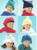 Winter Hats, 6 styles boys girls roll hat, mouse hat pom pom, beret star,hat with ties, Knitting pattern DK 8 Ply Light worsted download PDF