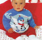 Christmas Snowman Baby Jumper round neck drop sleeves side neck fastening embroidered chart DK 8 PLY LIght worsted knitting pattern download