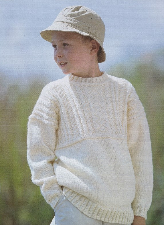 Childrens Guernsey Style round neck Sweater-DK 8 ply Light worsted wool  22-32" ( 1 - 12 Years)  Boy Girl knitting pattern download PDF