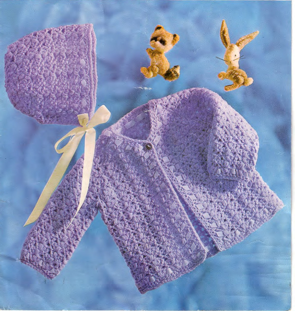 Baby Crochet Cardigan Matinee Jacket  Bonnet Girls-  DK 8 Ply Light fingering wool- 18" ~ 22"  Vintage Crochet Pattern Download PDF