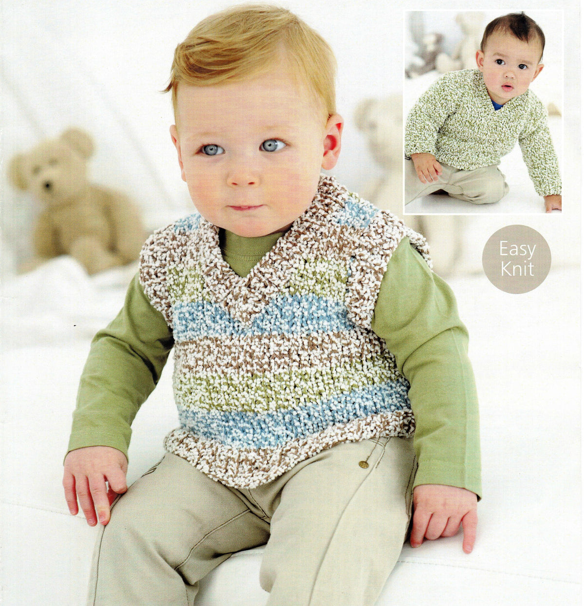 Boys Girls Easy Tank Top Slipover &  V Neck Sweater Knitting Pattern Chunky Bulky wool 12ply Birth- 7 yrs (16" - 26") pdf Instant Download