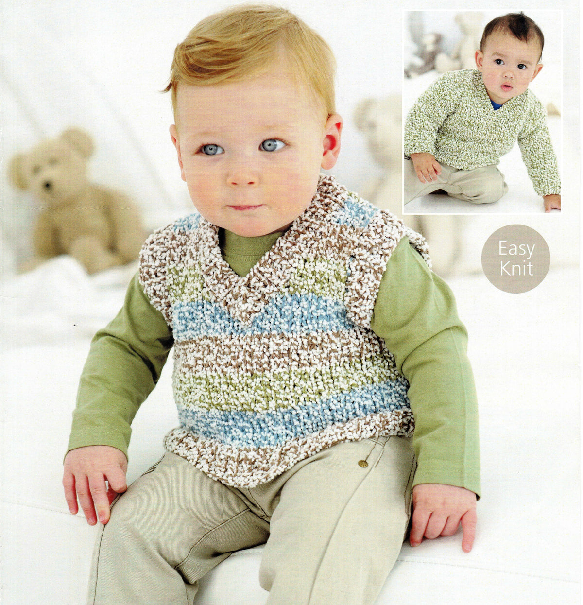 Boys Girls Easy V neck Sweater & Tank Top Slipover Knitting Pattern Chunky Bulky wool 12ply Birth- 7 yrs (16" - 26") pdf Instant Download