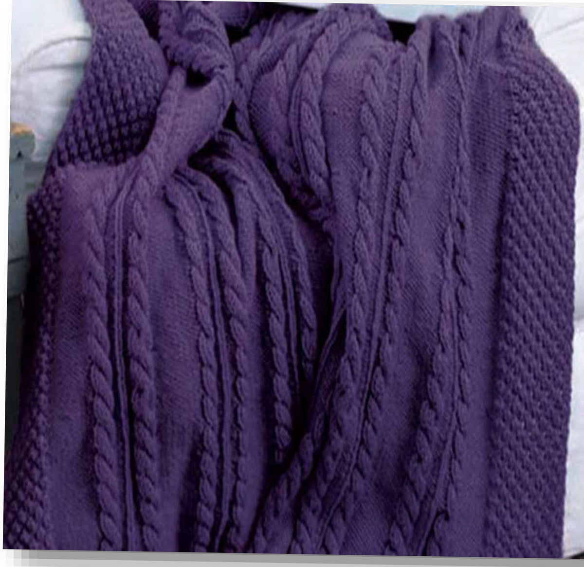 Bramble stitch & Cable throw Afghan Blanket in Aran 10 Ply Worsted wool, measures 51 x 69 " Knitting Pattern Download PDF