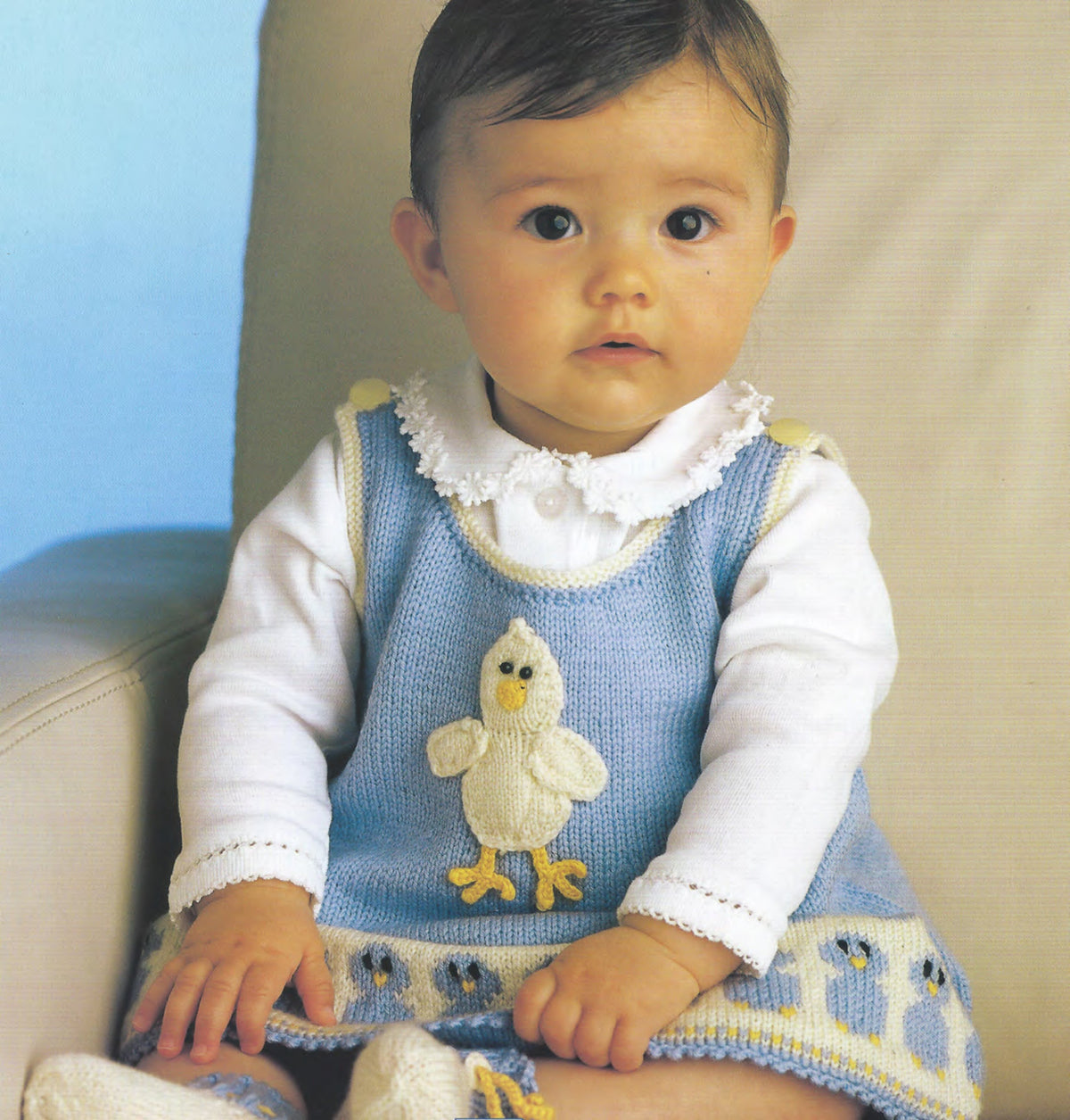 Baby Girl Knitted Chicken Dress -Sweater Cap Scarf Mitts & Socks 4ply Fingering wool or 4ply -3- 36 months  Knitting pattern PDF download