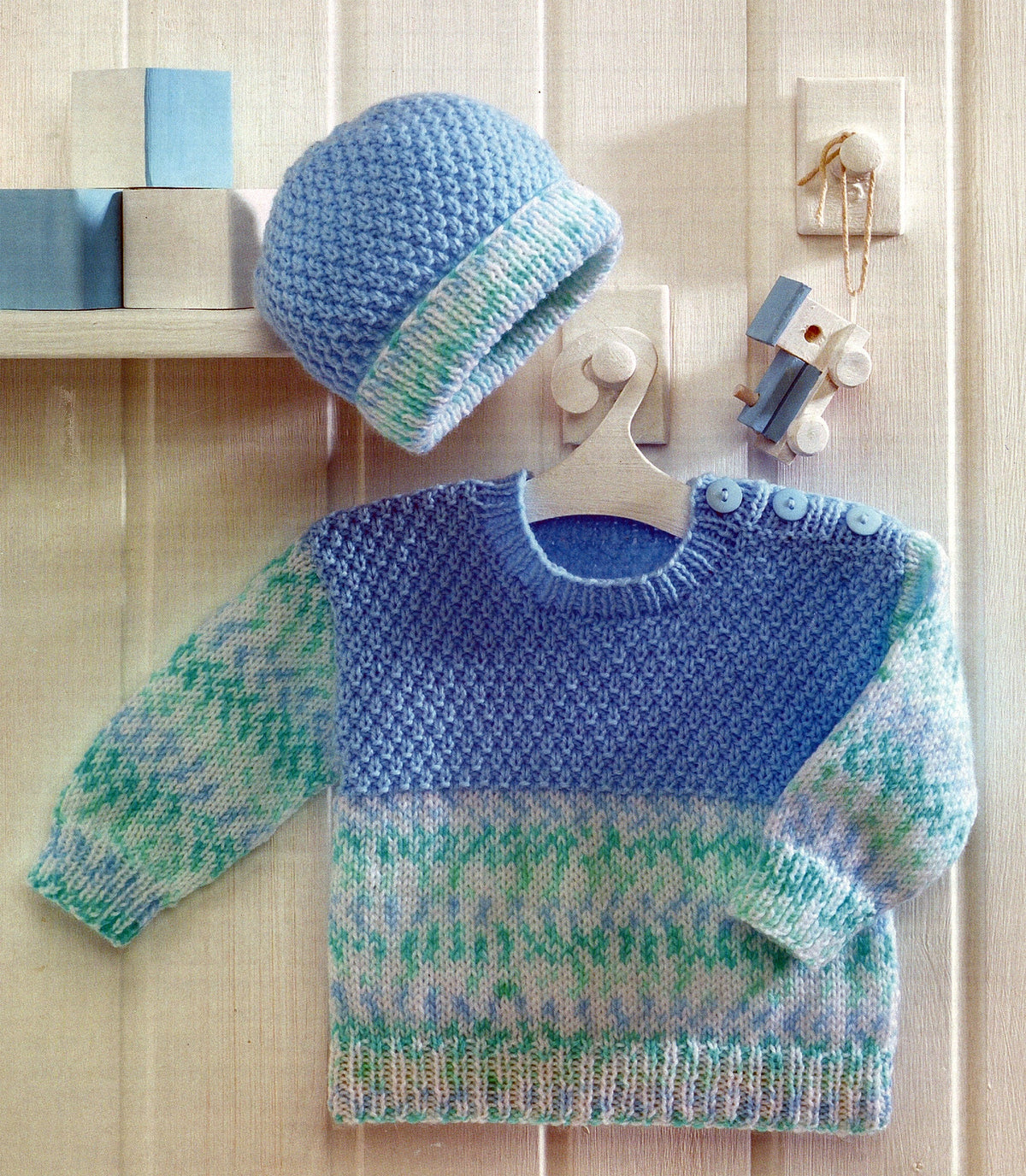 Baby Sweater Jumper Moss stitch & Stocking stitch~ side button neck easy knit 16"- 26"  DK 8 Ply Light Worsted Knitting Pattern PDF Download
