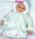 Baby Easy hooded Christening  Matinee Jacket~ Bootees to knit in DK 8Ply Light Worsted+ funky fur 16" - 20" Download PDF Knitting pattern