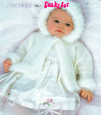 Baby Easy hooded Christening  Matinee Jacket~ Bootees to knit in DK 8Ply Light Worsted+ funky fur 16" - 20" Download PDF Knitting pattern