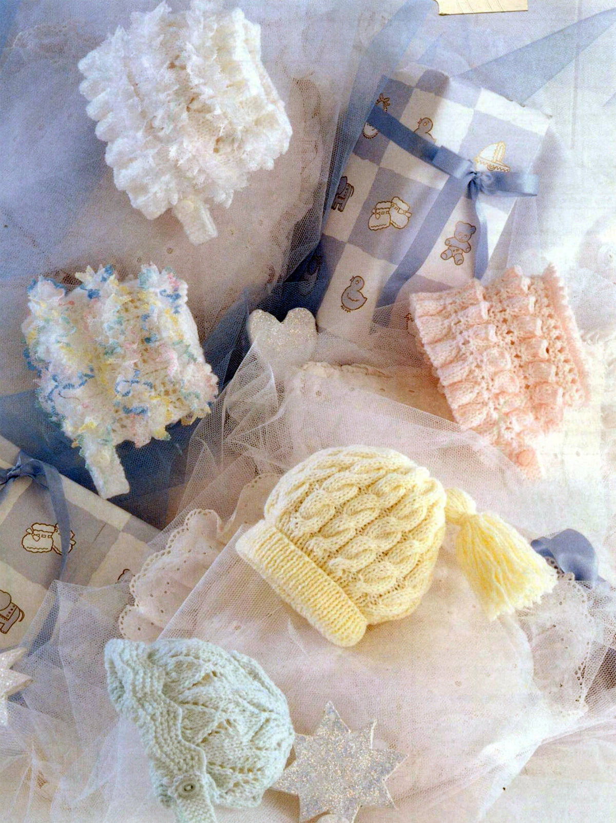 Baby Girl lacy Hats & Bonnets 5 Designs to Knit ~ DK  8 ply Light Worsted Knitting Pattern PDF Instant download Birth -9 months 16-20 "