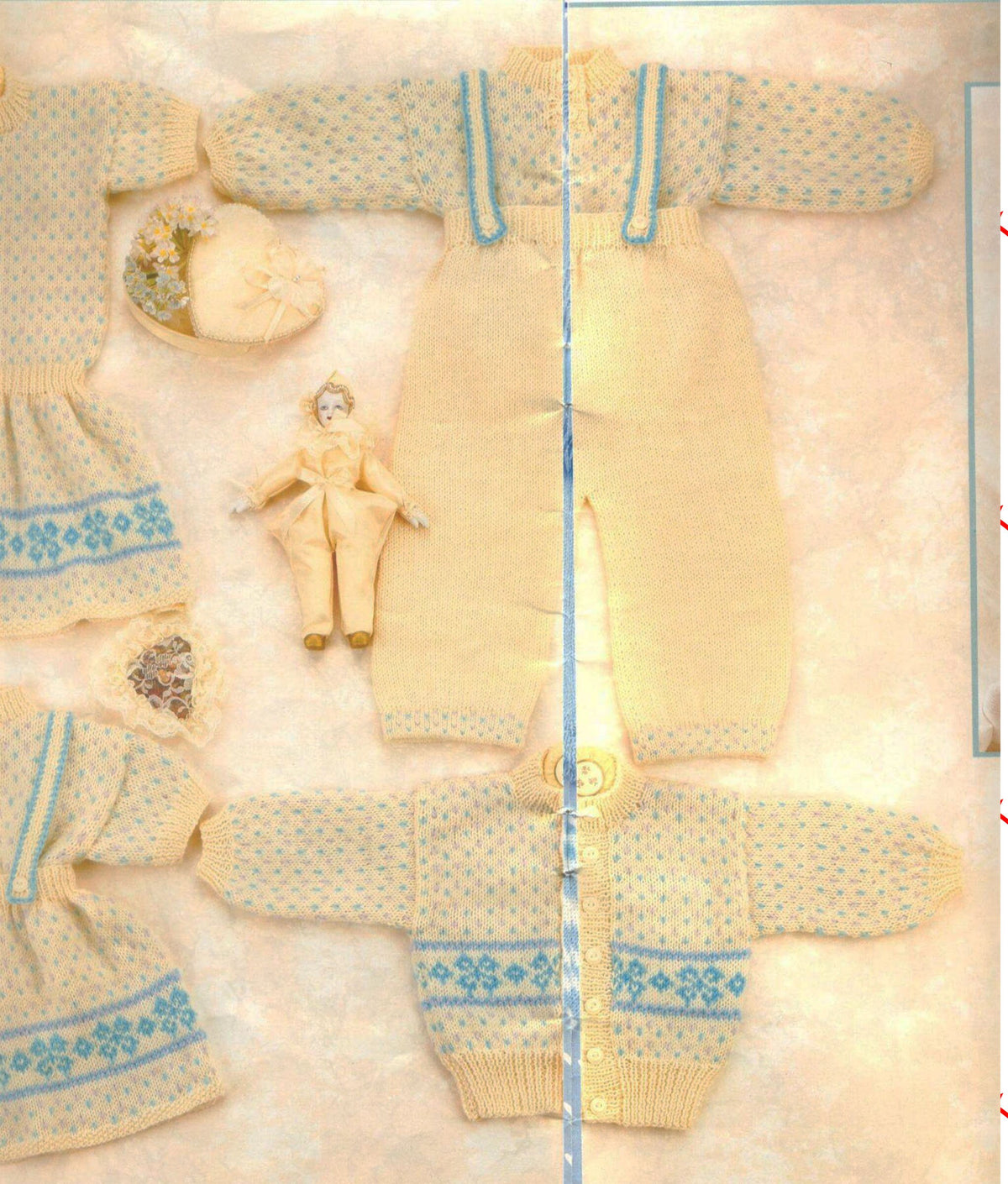 Baby Sweaters Dress Skirt Cardigan Long- short sleeves Trousers Fair Isle 18" - 24" DK 8 Ply Light Worsted Knitting Pattern PDF download