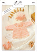 Baby Girl Crochet Cardigan with collar Bonnet shoes & Shawl 4Ply fingering wool- 14" ~ 18"  Vintage Crochet Pattern Download PDF
