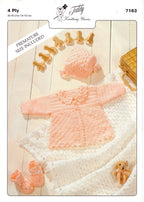 Baby Girl Crochet Cardigan with collar Bonnet shoes & Shawl 4Ply fingering wool- 14" ~ 18"  Vintage Crochet Pattern Download PDF