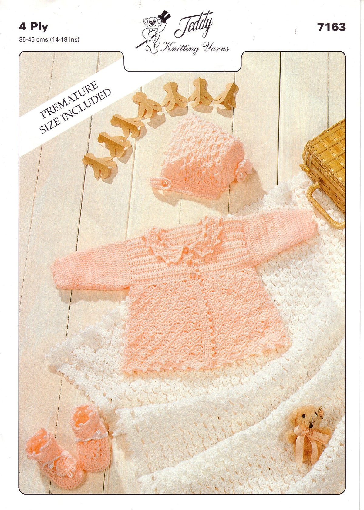 Baby Girl Crochet Cardigan with collar Bonnet shoes & Shawl 4Ply fingering wool- 14" ~ 18"  Vintage Crochet Pattern Download PDF