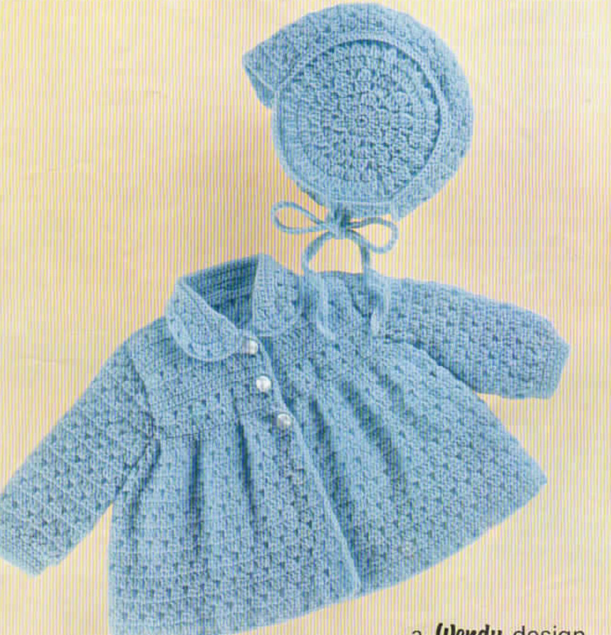 Baby Girl Crochet Cardigan - Jacket with collar & bonnet 4Ply fingering wool- 18" ~ 22"  Vintage Crochet Pattern Download PDF vintage