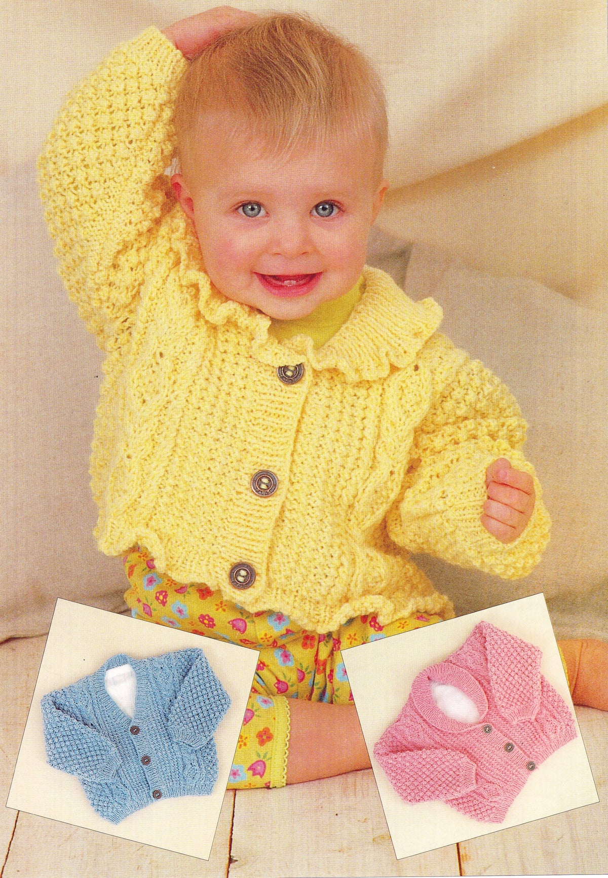 Child's V neck- Round Neck & Shawl Neck, jacket, cardigan- frilled edge -cable Knitting Pattern -DK (8PLY) Instant Download-16-26" chest