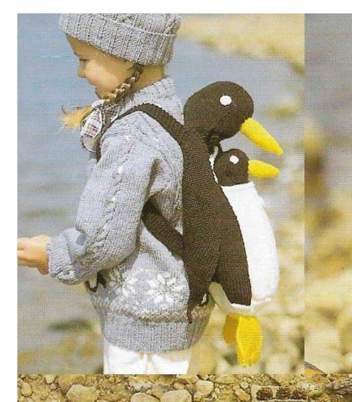 Penguin Baby Childrens Sweater & Hat with Backpack- Toy 20" ~ 30" -1/11 yrs DK 8 Ply Light Worsted Knitting Pattern PDF Instant download