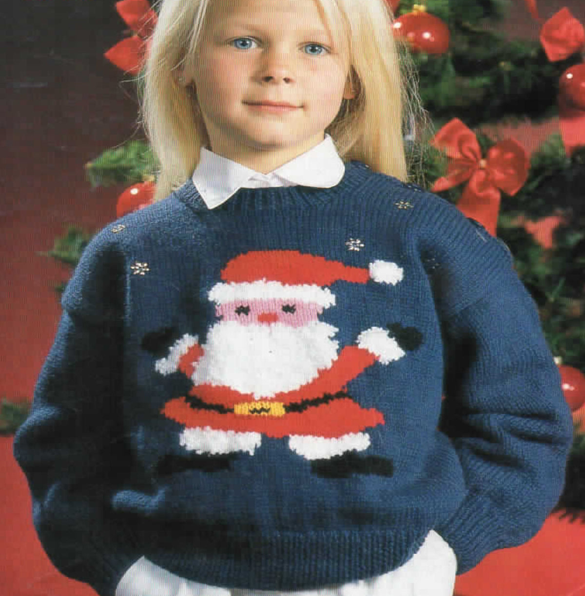 Childs Santa Claus Motif Round Neck Christmas Xmas Sweater Boys Girls 22-30" ~ DK 8 Ply Light Worsted Knitting Pattern pdf Instant Download