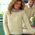 Womens Long sleeved Yoked Sweater Cable Bobbles round Neck  32"-42" Aran 10 Ply Worsted Wool Knitting Pattern PDF download