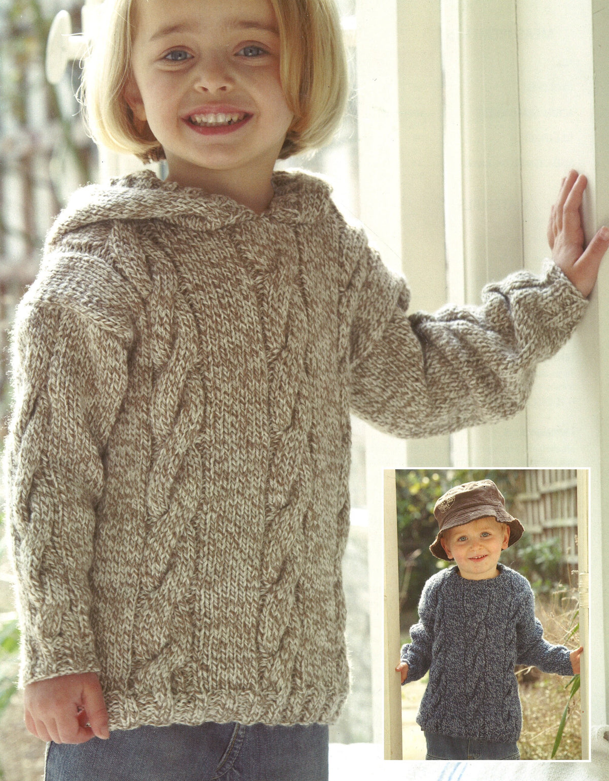 Childs Thick Cable Hooded Sweater & Jumper Aran 10 Ply Worsted wool 22 ~ 32" (1-12yrs) Knitting Pattern Download PDF