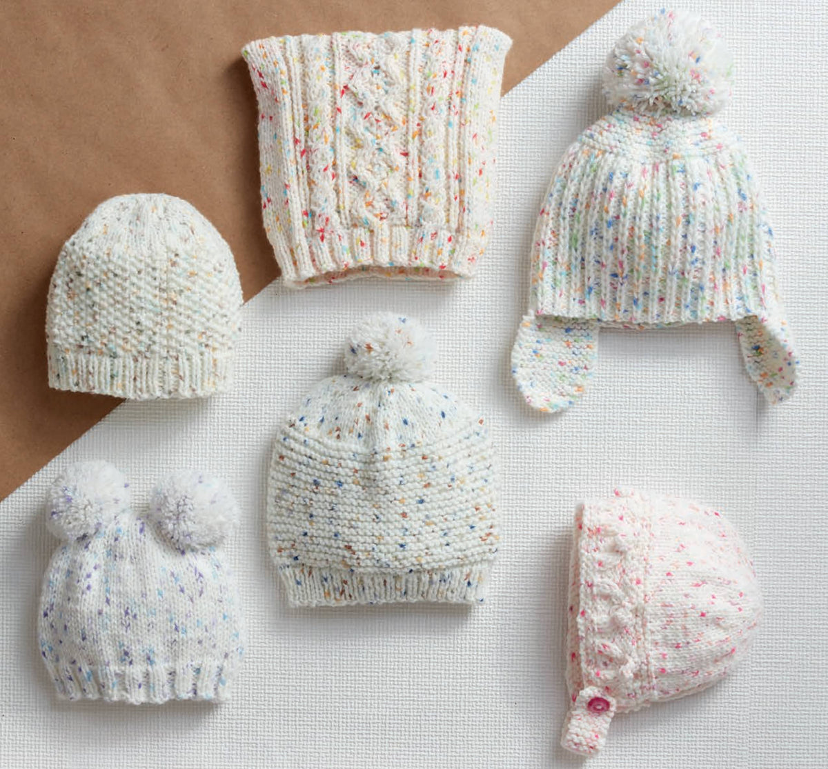 Childrens Hats 6 Styles to Knit ages Birth-7 Years- Aran 10 Ply wool- Bonnet, pull on helmet & Bobble hats Knitting Pattern Download PDF