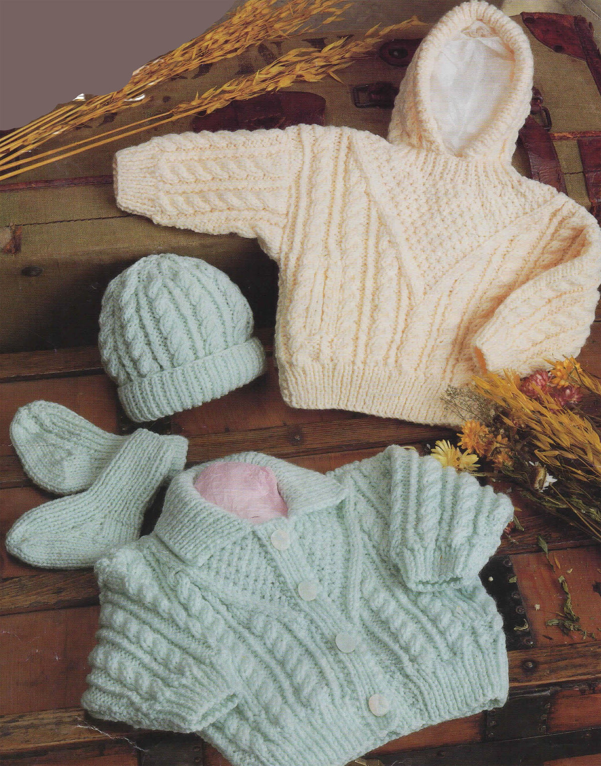 Baby Childs Aran Cardigan Aran  Hooded Sweater Cable hat & socks Fits 16-30" Aran 10 ply Worsted wool  Knitting Pattern PDF Download