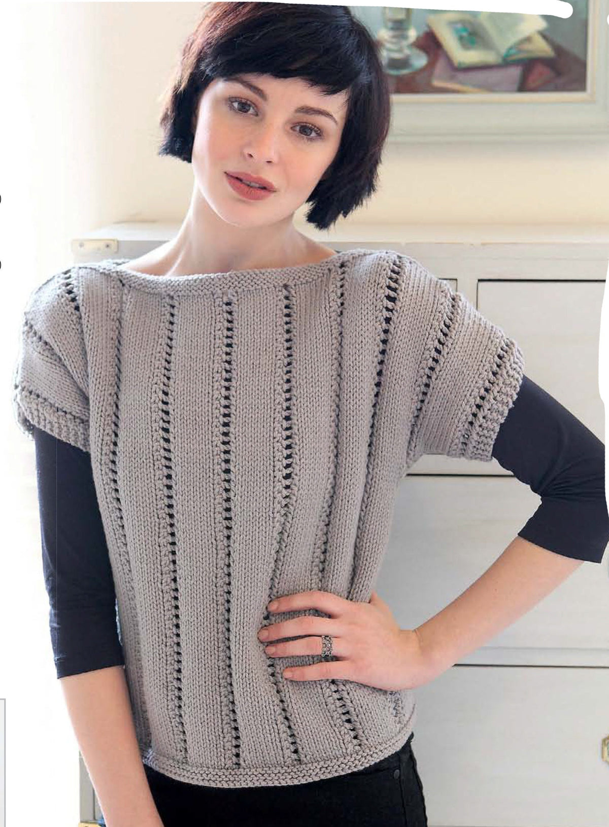 Womens Sweater Vest slash Neck Top Cap Sleeve Jumper Slipover 32"-46" Aran 10 ply Worsted Wool Knitting Pattern PDF download