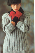Woman's Chunky-Bulky Easy Knit Long sleeved Ribbed Jumper Sweater in Chunky Bulky Yarn- fits up to 107cm chest Knitting pattern Download PDF