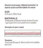 Woman's Chunky-Bulky Easy Knit Long sleeved Ribbed Jumper Sweater in Chunky Bulky Yarn- fits up to 107cm chest Knitting pattern Download PDF