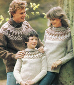 Fair Isle Nordic Icelandic Chunky sweaters Mans woman's Childs round neck jumpers Knitting Pattern Download PDF chest 32"- 42" Lopi