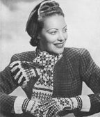 Vintage Woman's Fringed Scarf Gloves & Mittens Fair Isle  Sanquhar style knitting pattern 4 ply wool- Download PDF