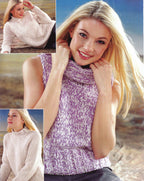Womans Childs Easy High Neck sweater & Cowl Neck sleeveless top in Chenille wool age 6 years- to adult Knitting pattern Download PDF