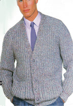 Man's Easy Knit Chunky Ribbed Cardigan with Pockets- chest 34-44 ins- PDF Knitting Pattern Instant Download