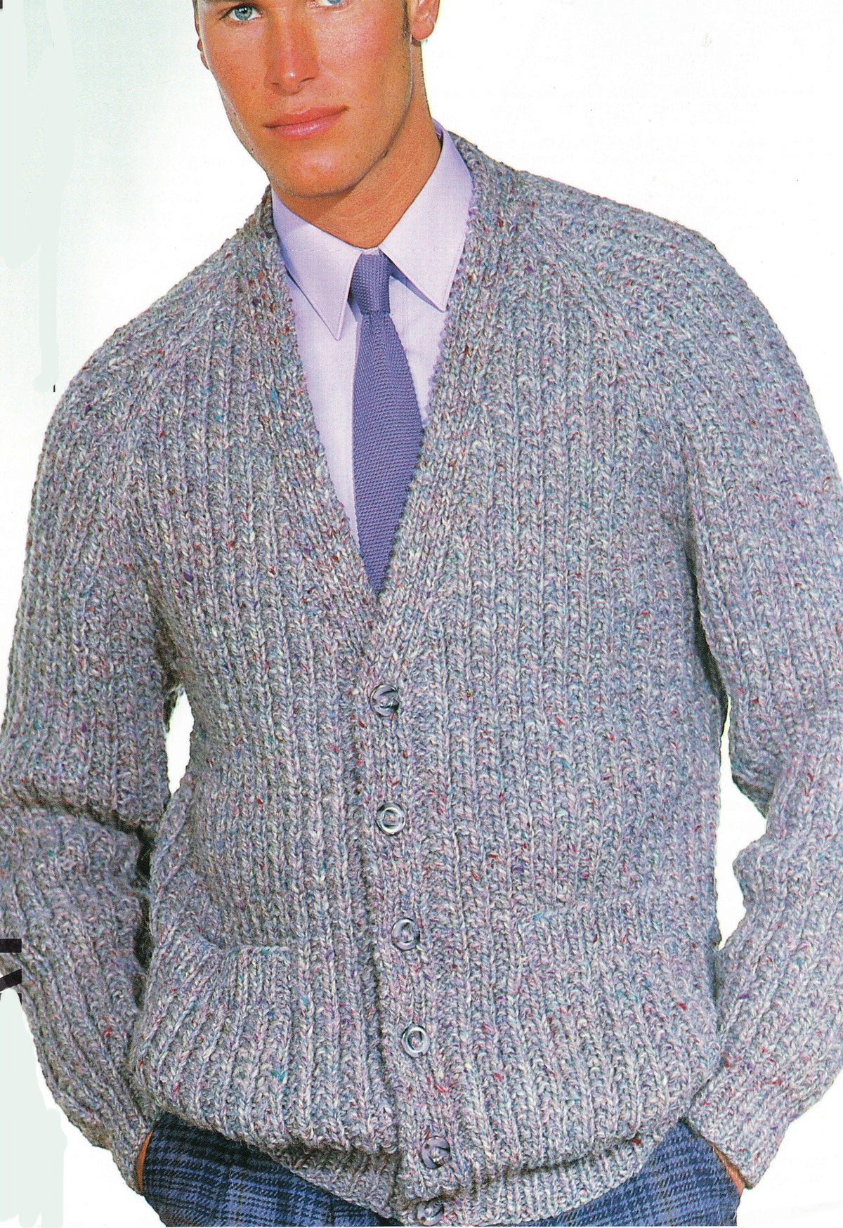 Man's Easy Knit Chunky Ribbed Cardigan with Pockets- chest 34-44 ins- PDF Knitting Pattern Instant Download
