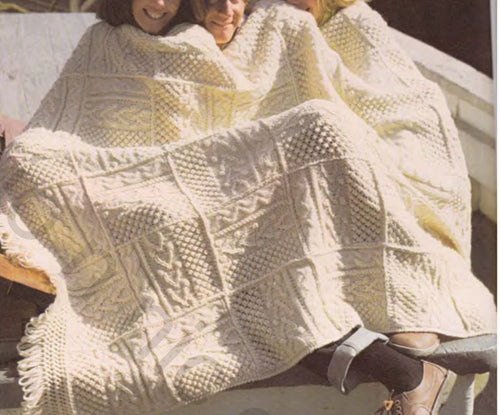 Aran patchwork blanket Throw Afghan- knitted in squares - joined Worsted weight Aran-10 Ply wool 52 x 68" Knitting pattern