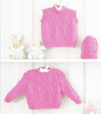 Babies Cable panel Round Neck Sweater- Slipover & and Hat  in DK 8ply Light worsted wool- fits 12-20"  PDF download Knitting Pattern Premie