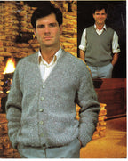 Man's Easy Cardigan - Waistcoat Raglan sleeves- Knitted in DK 8Ply Light worsted wool chest 34-44ins- PDF Knitting Pattern Instant Download