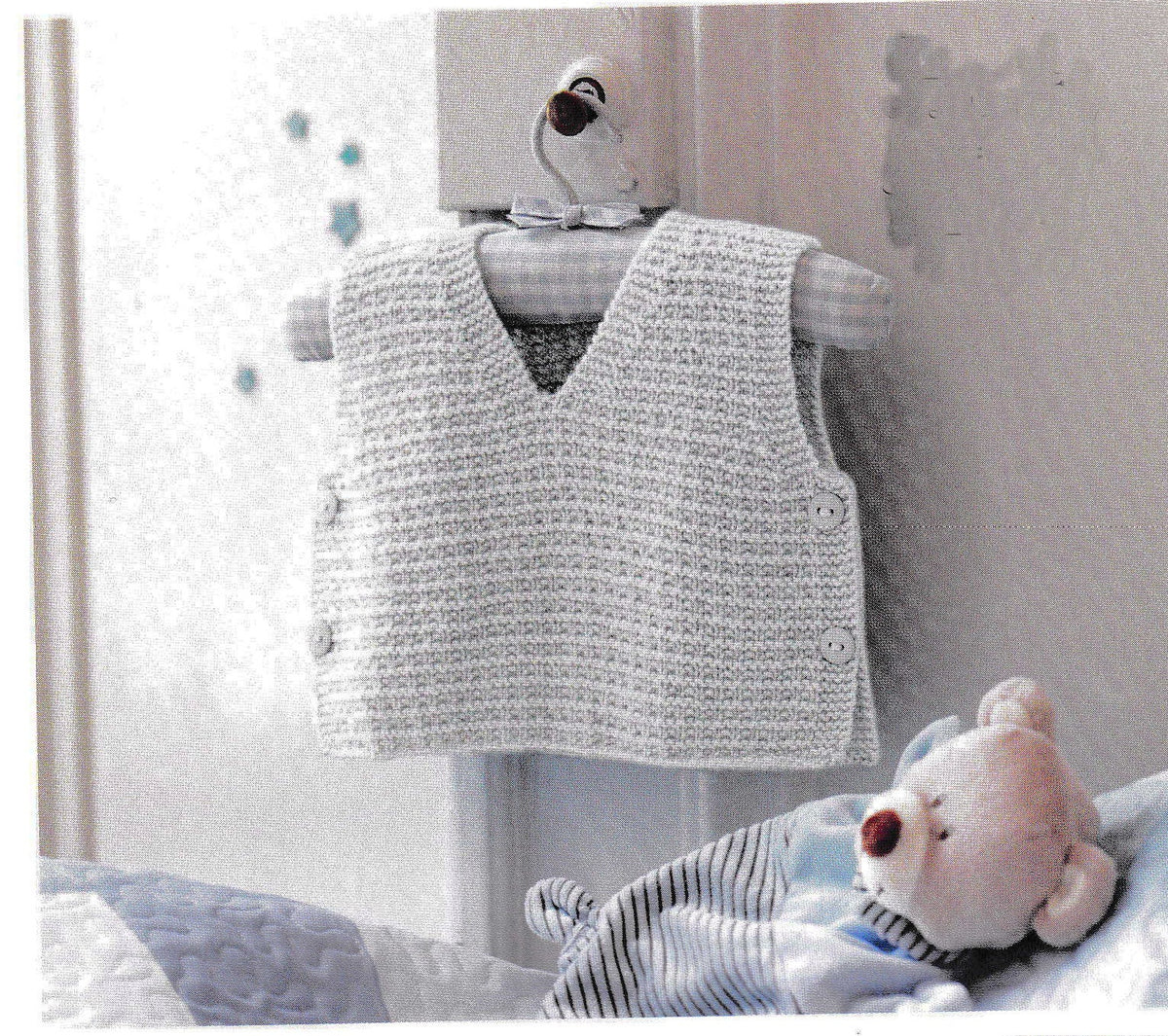 Baby sleeveless top, side button fastening v neck, Knitting pattern in 4 ply fingering wool- fits Birth- 6 months- Download PDF