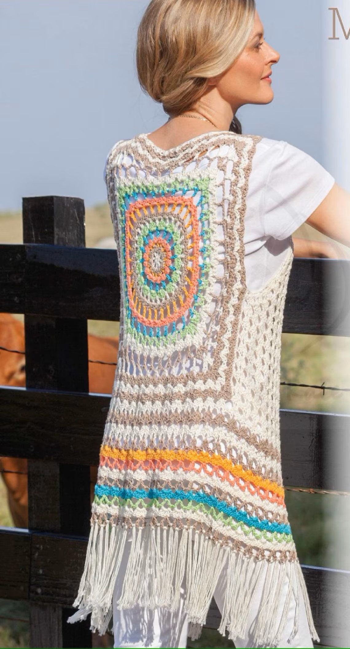 Womans Vintage 1960's Crochet Boho Fringed Bohemian style Vest- DK/8ply Yarn- Crochet Pattern PDF Instant Download.