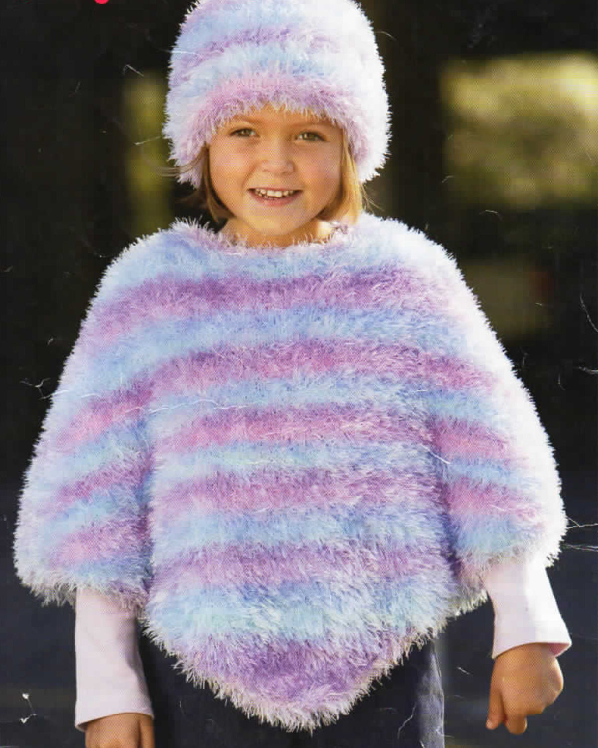 Girls Fur Poncho & Hat Furry Eyelash 22 - 32 DK Funky Fur 8 Ply Light Worsted Knitting Pattern pdf Download
