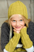Girl's Beanie Hats & Arm Warmers knit in Heavy worsted Alpaca wool knitting pattern download PDF 50-54 cm head gloves 18cm circ-21cm long