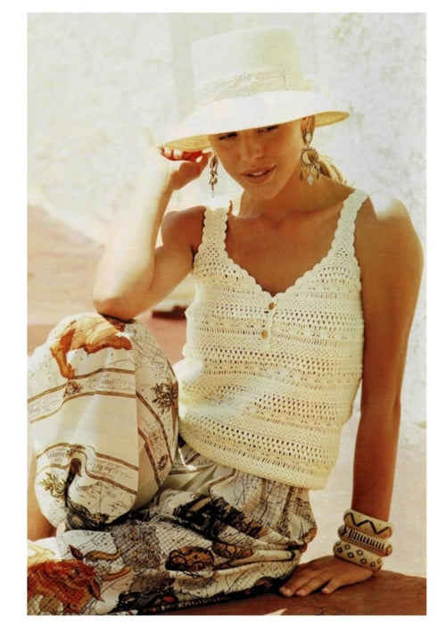 1960's Crochet Summer Top Vest Pattern, Vintage PDF Instant Download (100% Cotton Yarn)