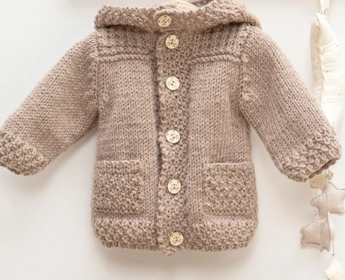 Baby Hooded Jacket Aran 10 Ply  Knit fits 3months- 24 Months- Knits up quick- Knitting pattern download PDF