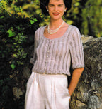 Ladies Summer short sleeved cardigan- Top ~ Eyelet Lace scalloped  edge- 32" - 40 " DK 8 Ply Knitting Pattern PDF Instant Download