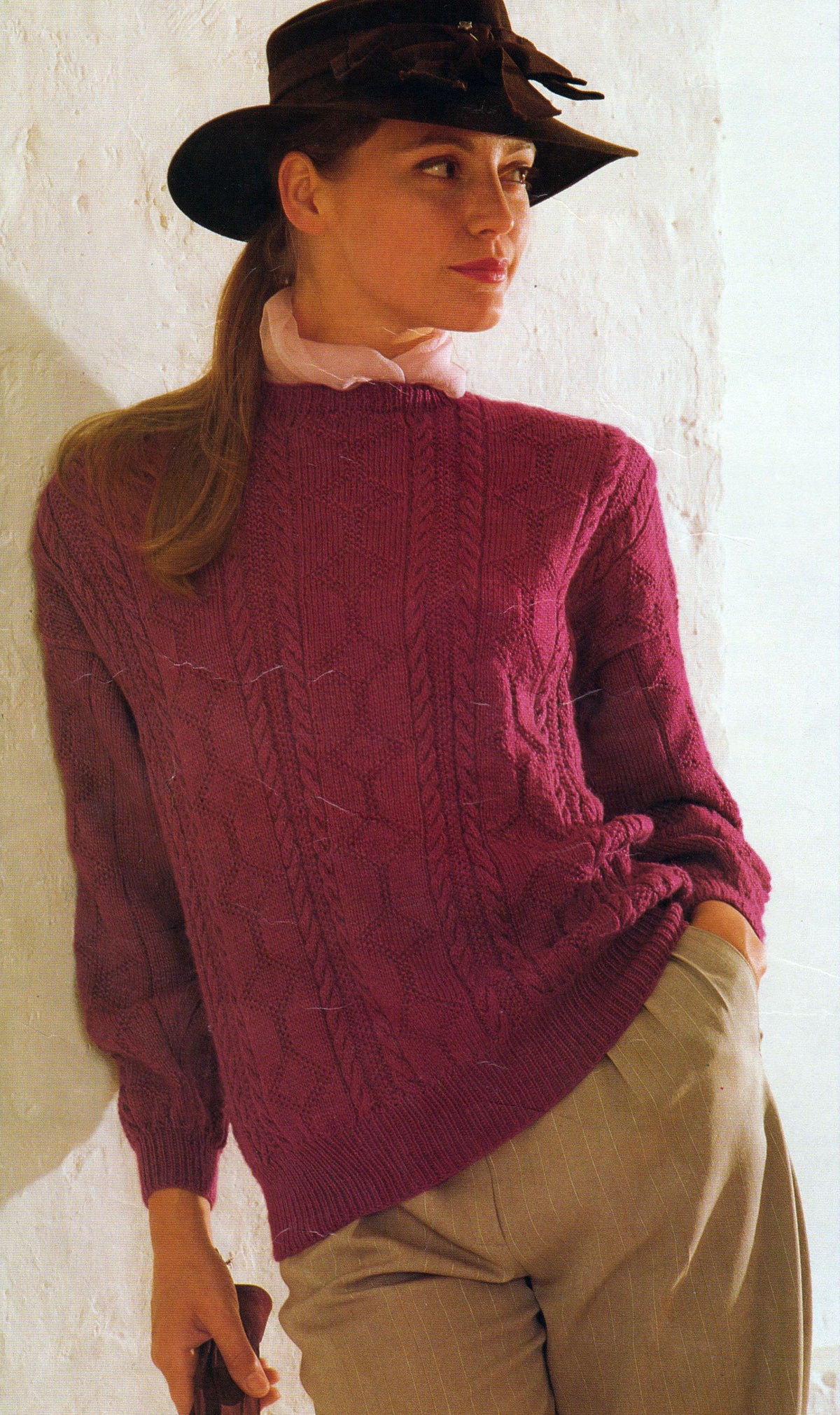 Womans Round neck textured Cable sweater- Fits 32-42" chest-  4 Ply Fingering wool- Knitting pattern -Instant Download PDF