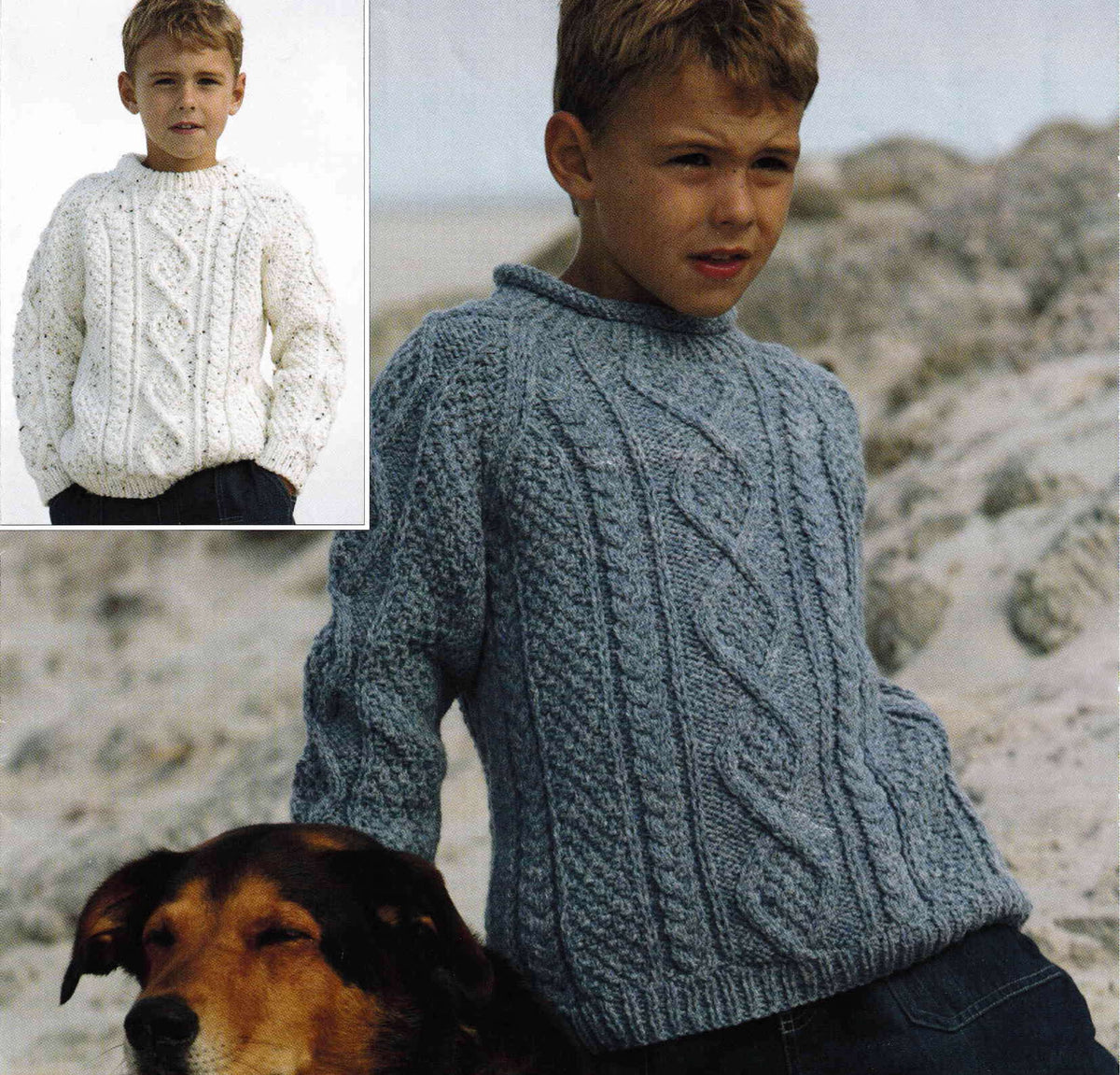 Boys Sweater- Round neck or Roll neck styles- Knitting Pattern -Aran  10 Ply (Worsted weight) Download-22-32"  (1 to 11 years)