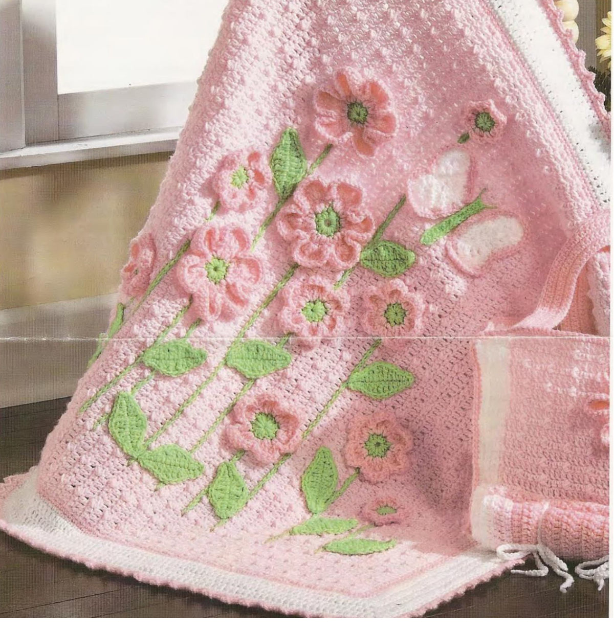 Flowers & Butterfly Baby Afghan Blanket -Vintage Crochet Pattern Worsted 10ply- Aran wool- Crochet pattern download PDF- English